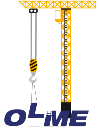 Electric tower crane carrying the letters OLME